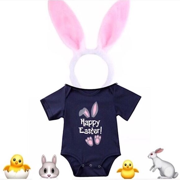 Baby Girl Easter Outfit - Onesie and Bunny Ears - Picture 1 of 4